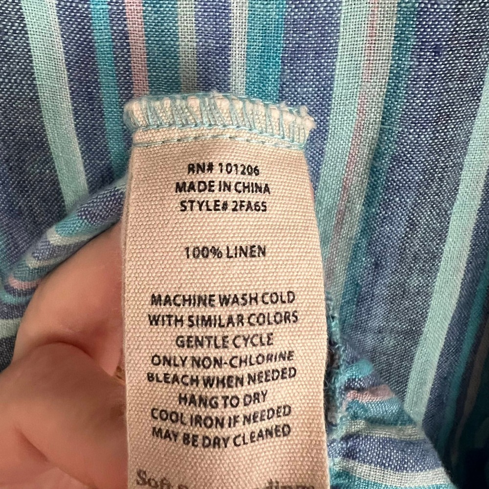 Soft Surroundings Tiered Midi Dress Womens XL Striped 100% Linen Resort - Picture 7 of 9